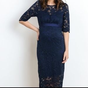 Lace navy blue maternity dress